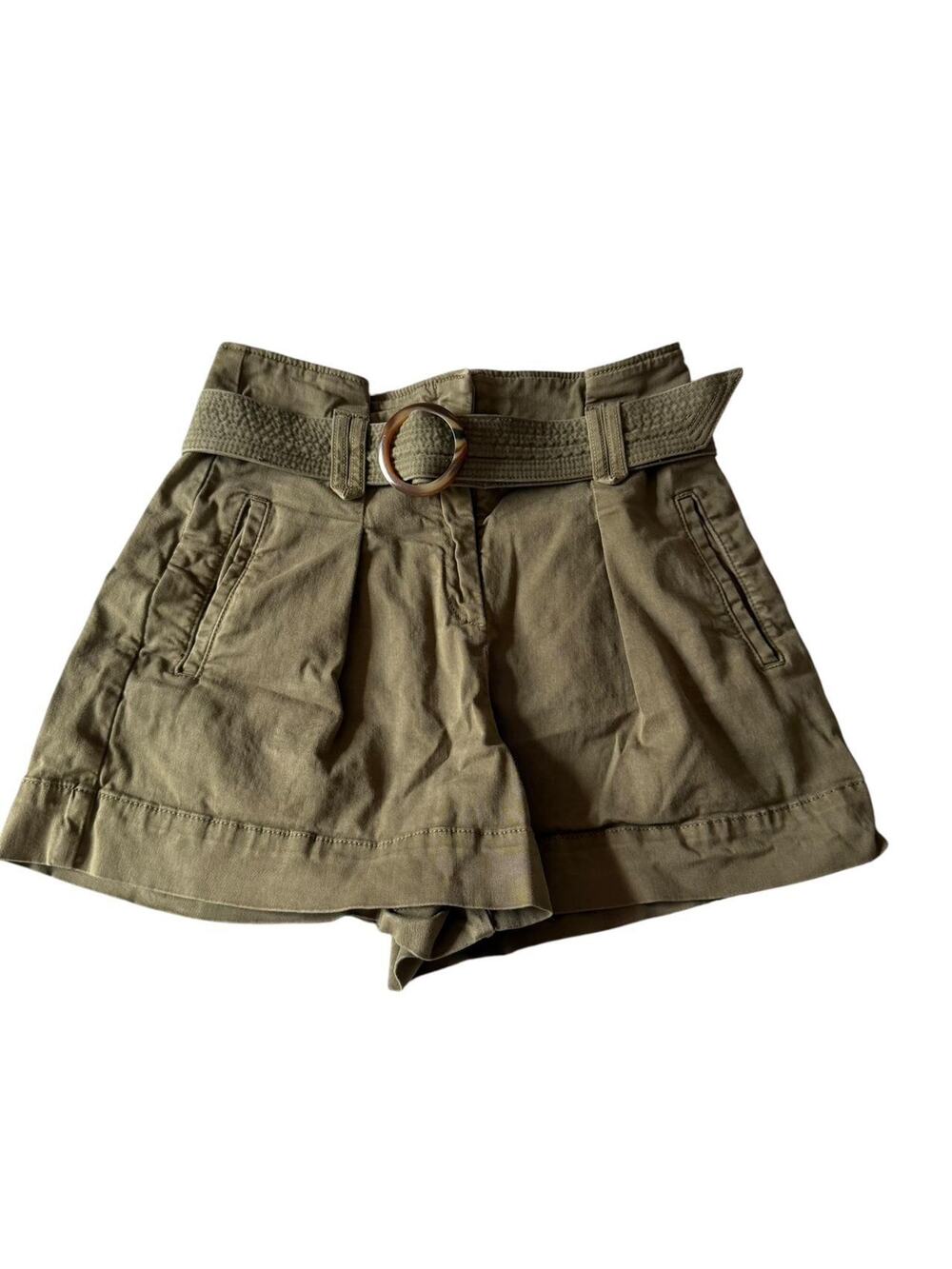 Sezane New Rome Belted Shorts - Kaki - Size 38 / US 6